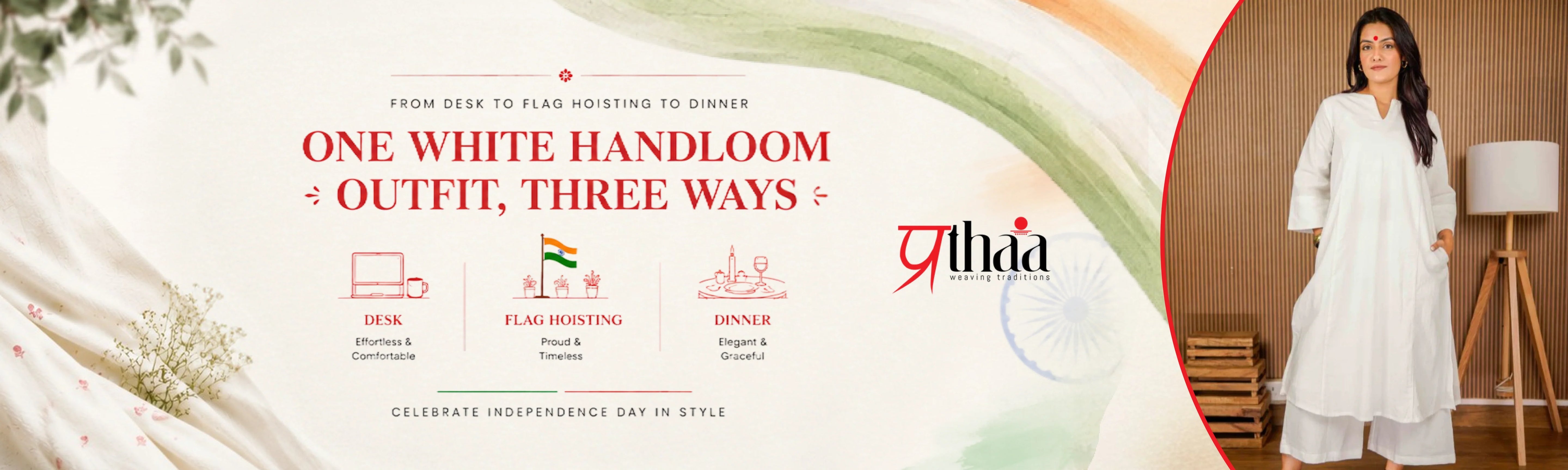 From Desk to Flag Hoisting to Dinner: One White Handloom Outfit, Three Ways