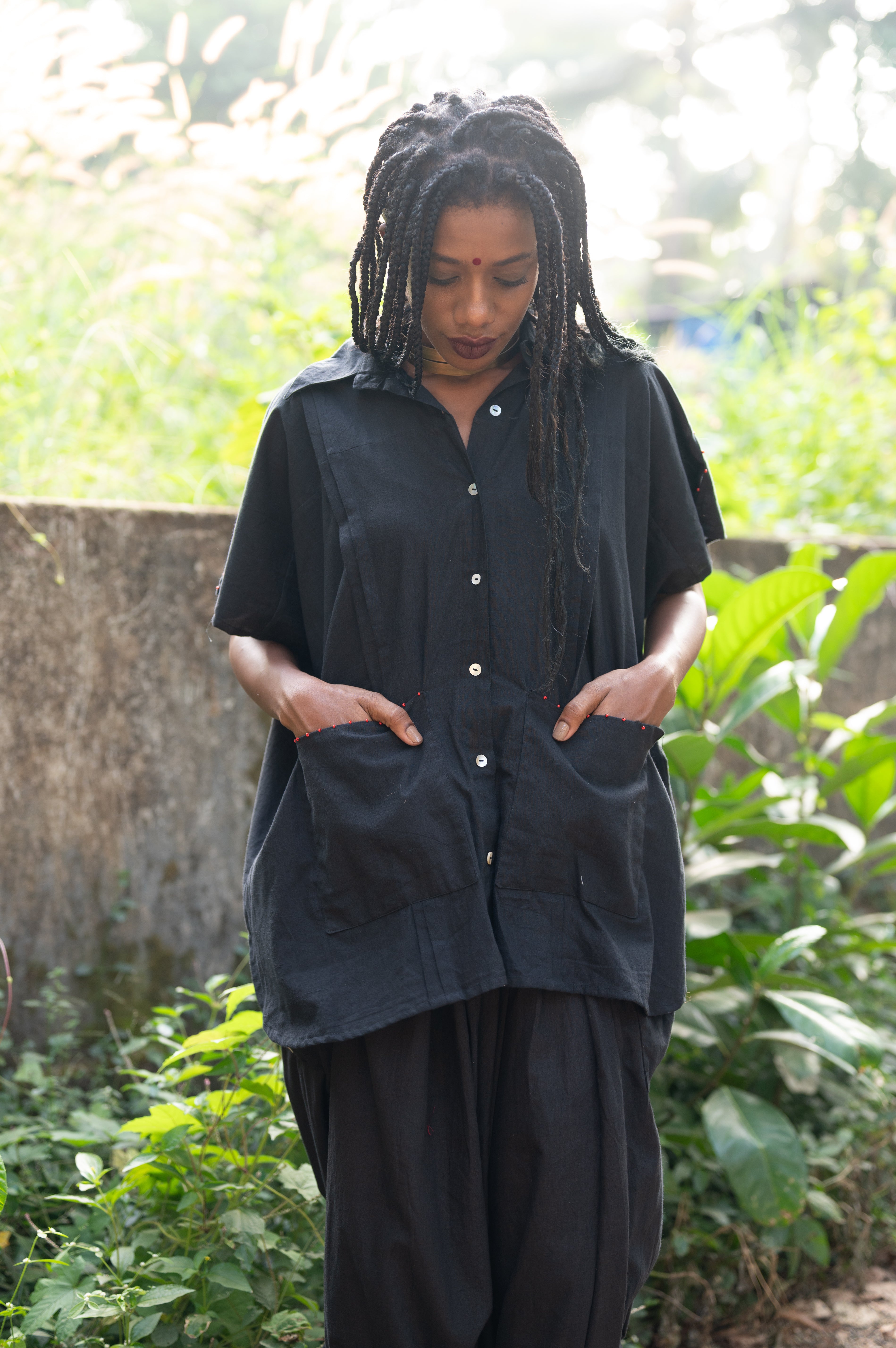 Set-Black Mul Kaftan Dhoti - Prathaa - weaving traditions