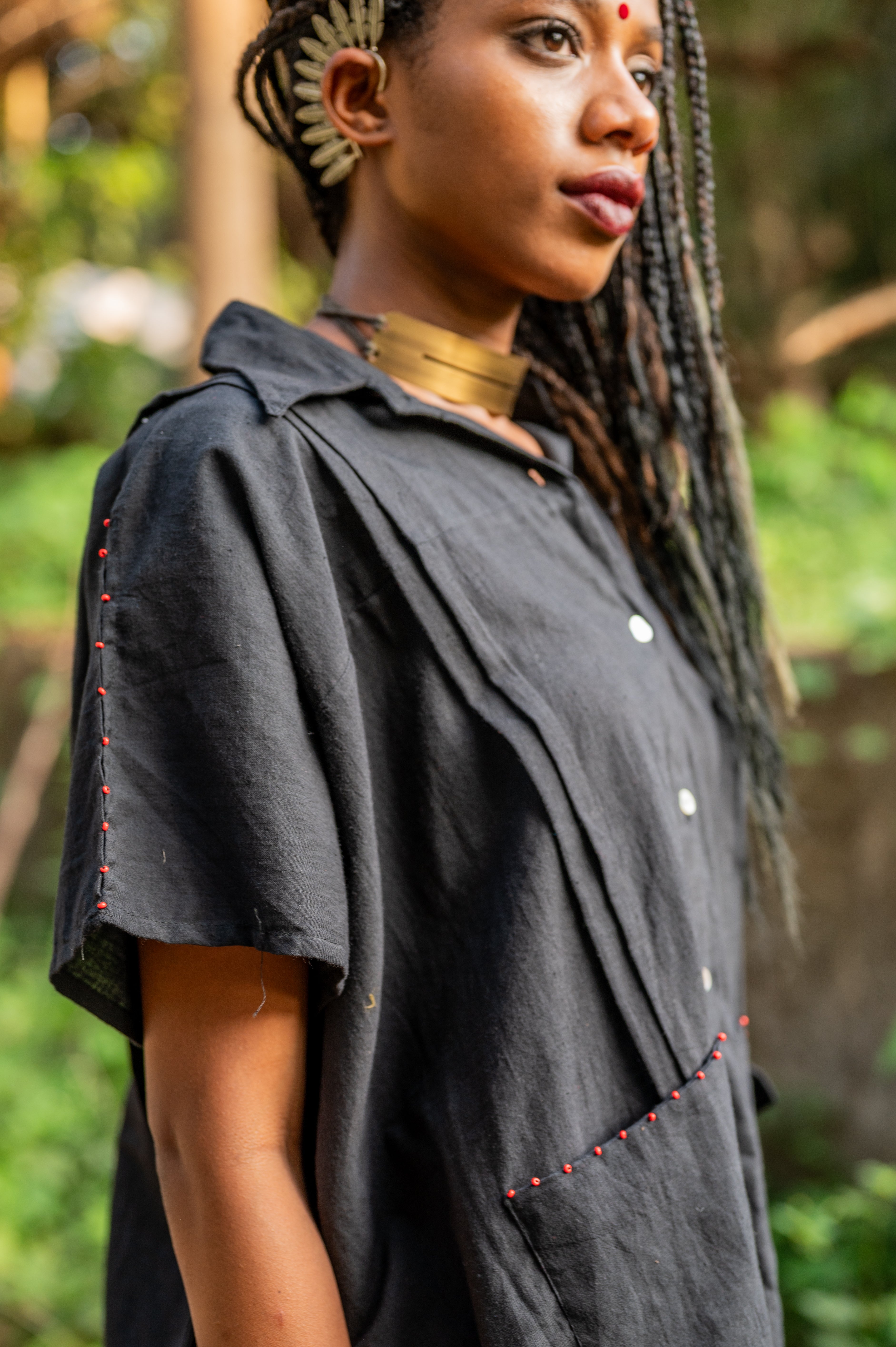 Black Shirt Kaftan - Prathaa - weaving traditions