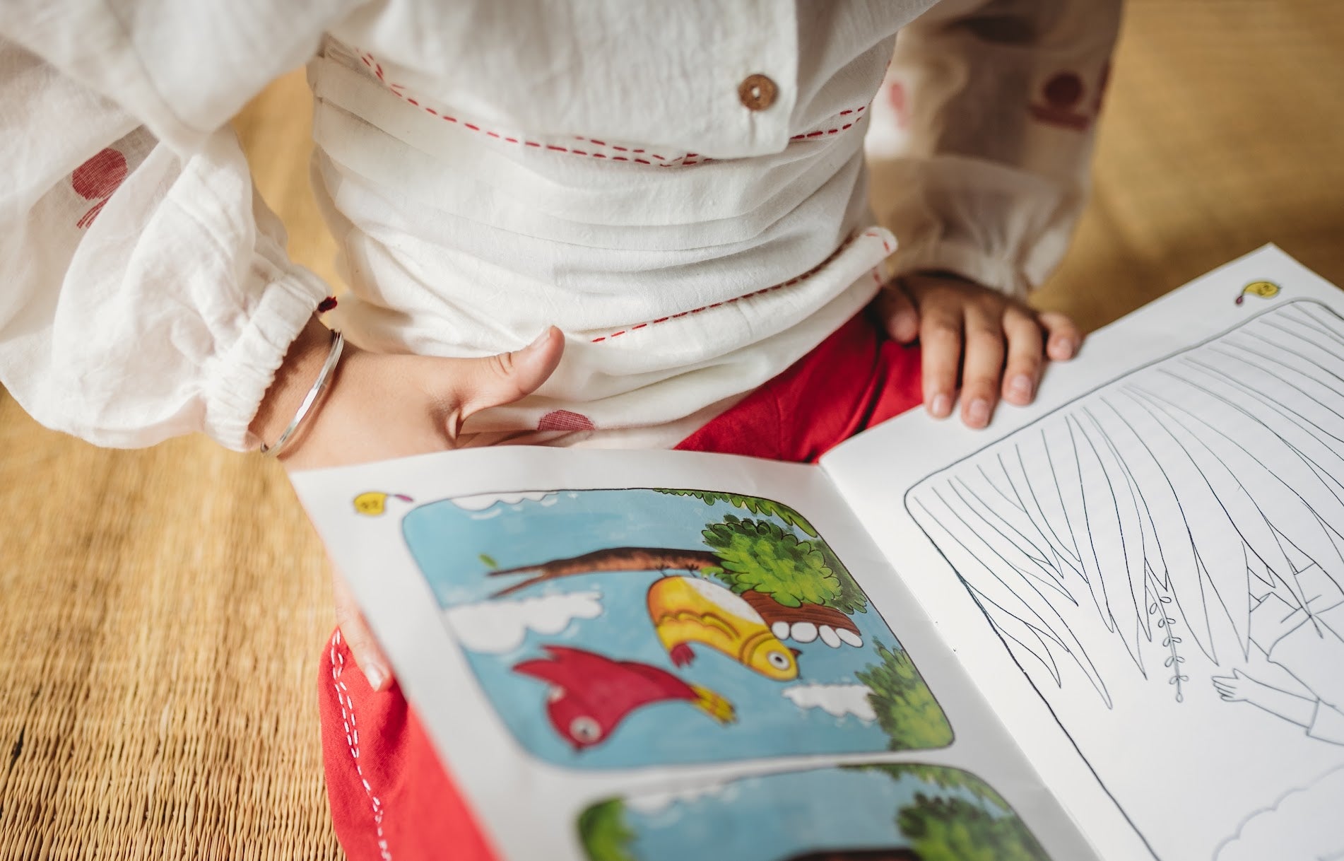 Shvet Kids- Jamdani white shirt and red pants set Twinning Dress