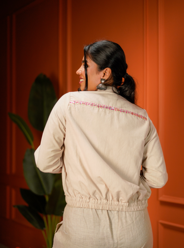 Beige Jacket with Embroidery