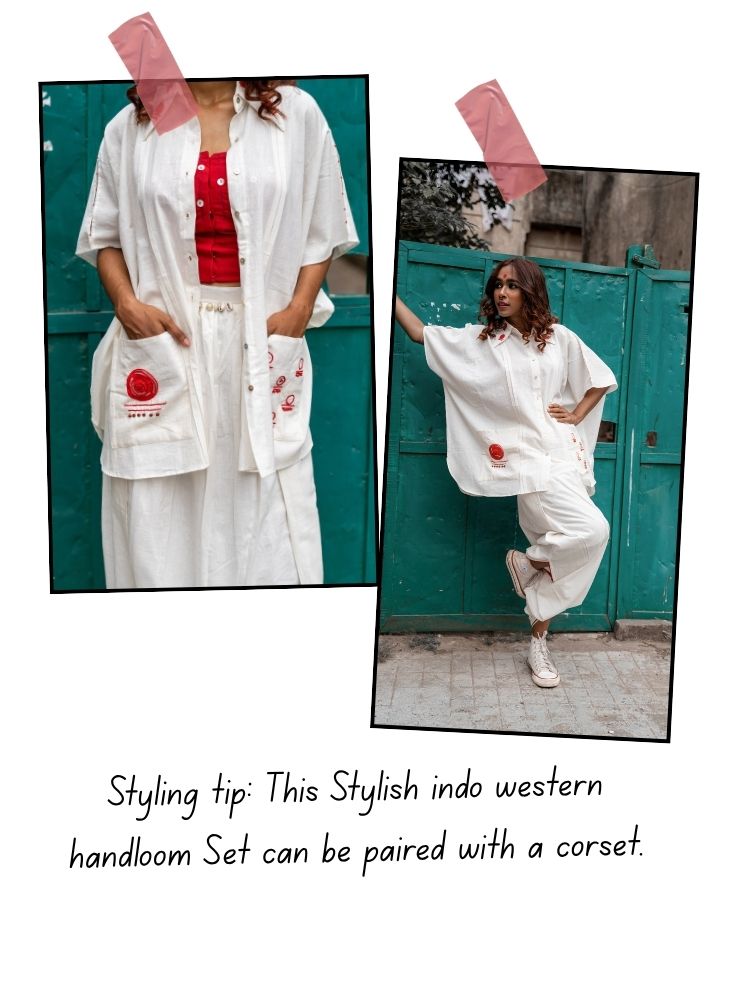 Set : Kaftan and Mul Dhoti - Shvet