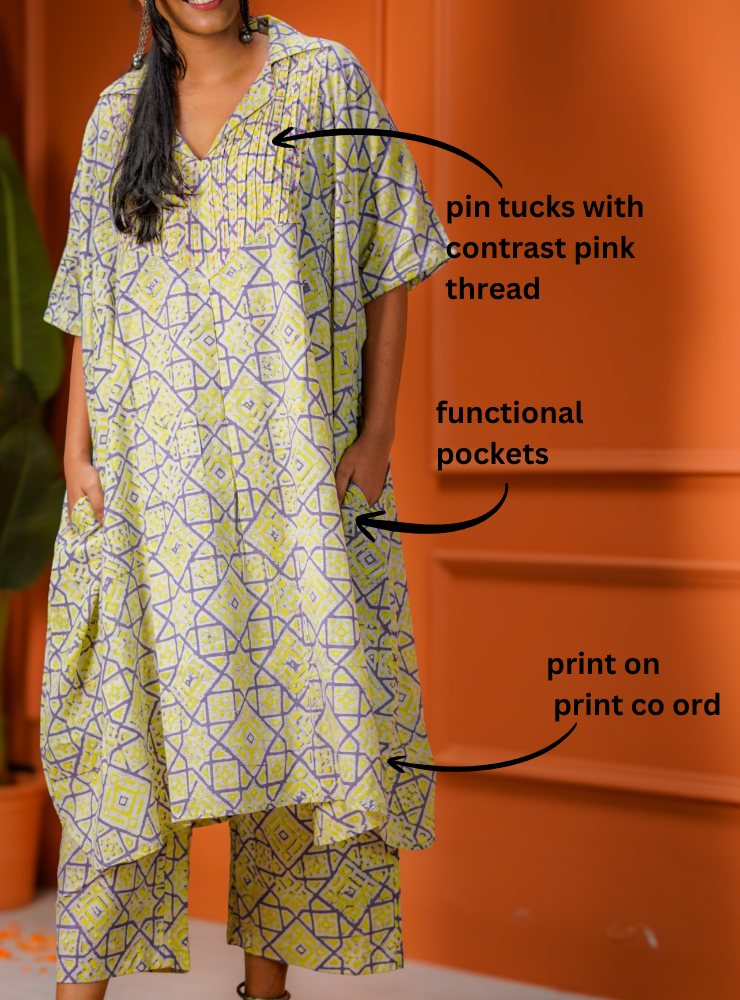 Taal Veda Set - Printed Batik Kaftan & Pant