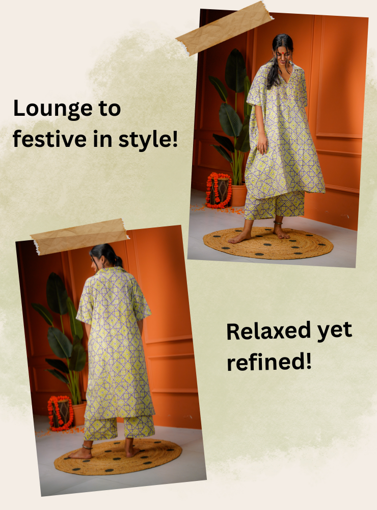 Taal Veda Set - Printed Batik Kaftan & Pant
