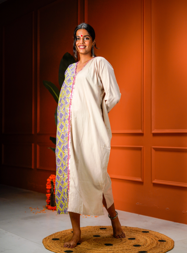 Half & Half Purple Beige Kaftan