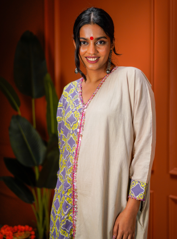 Half & Half Purple Beige Kaftan