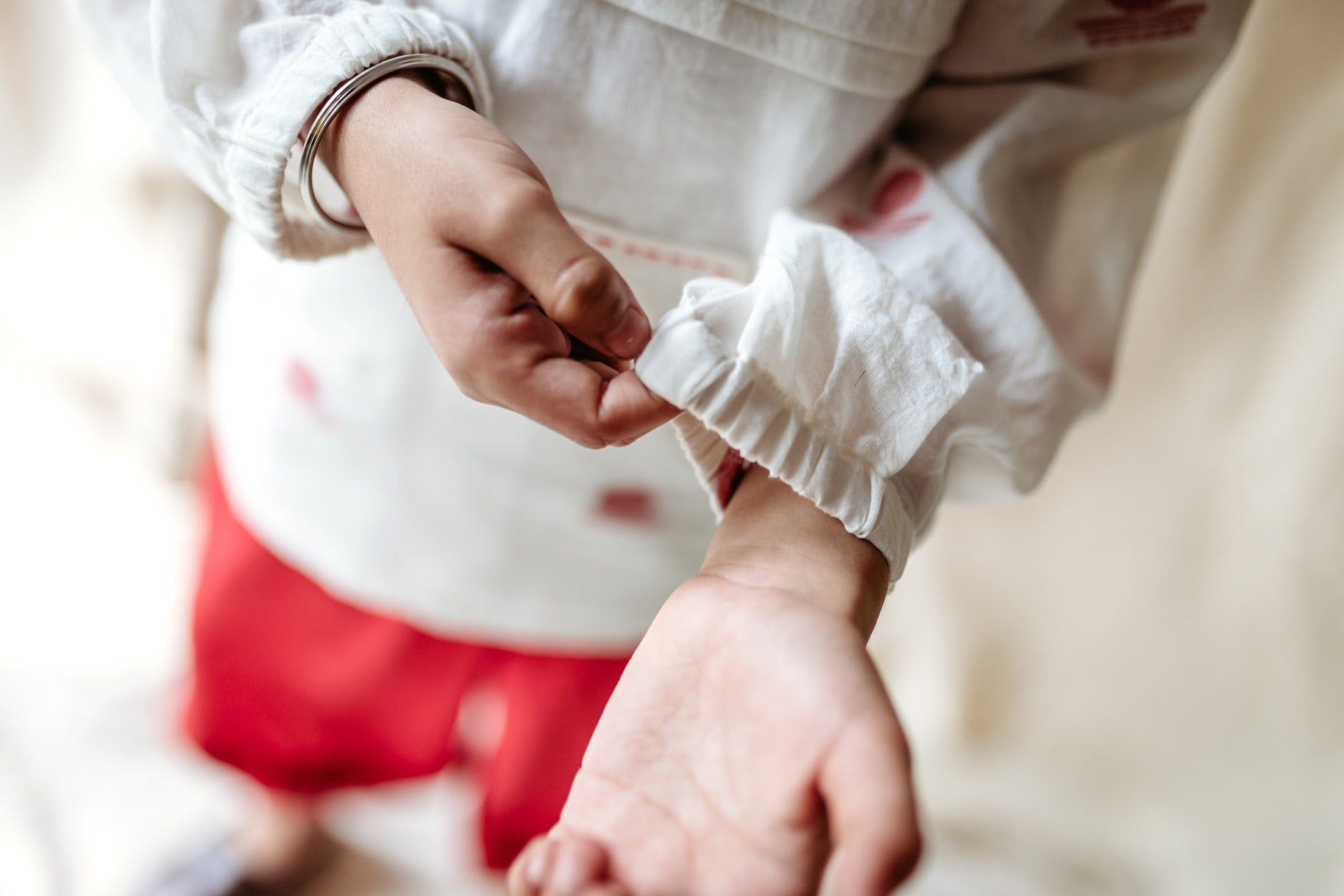 Shvet Kids- Jamdani white shirt and red pants set Twinning Dress