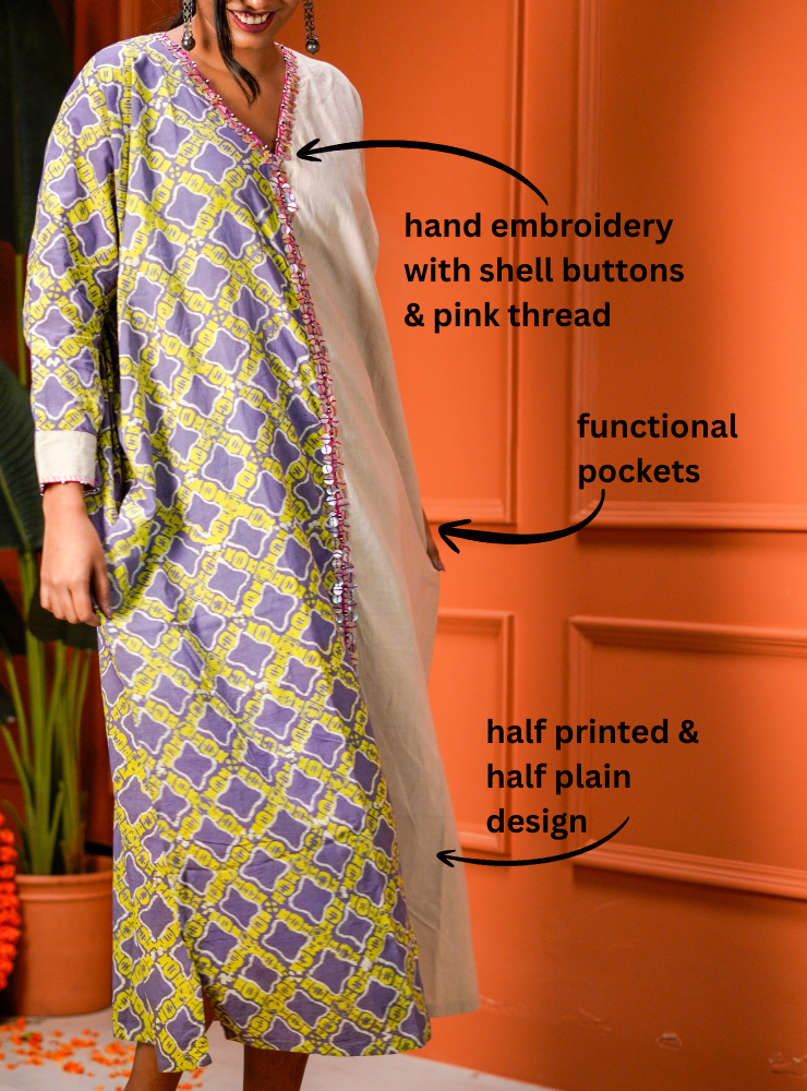 Half & Half Purple Beige Kaftan