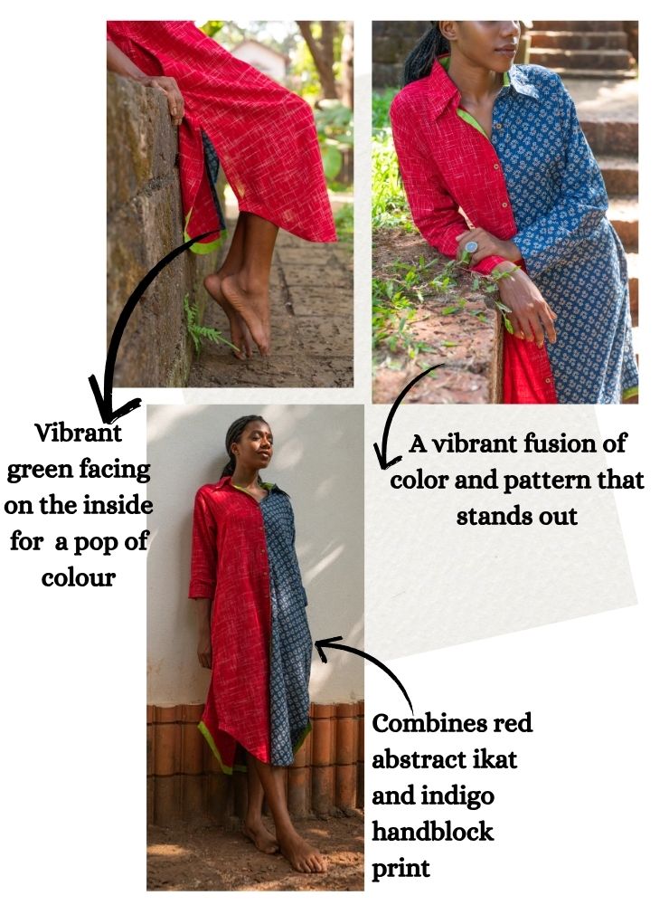 AASTEY : Indigo and Red Shirt Dress