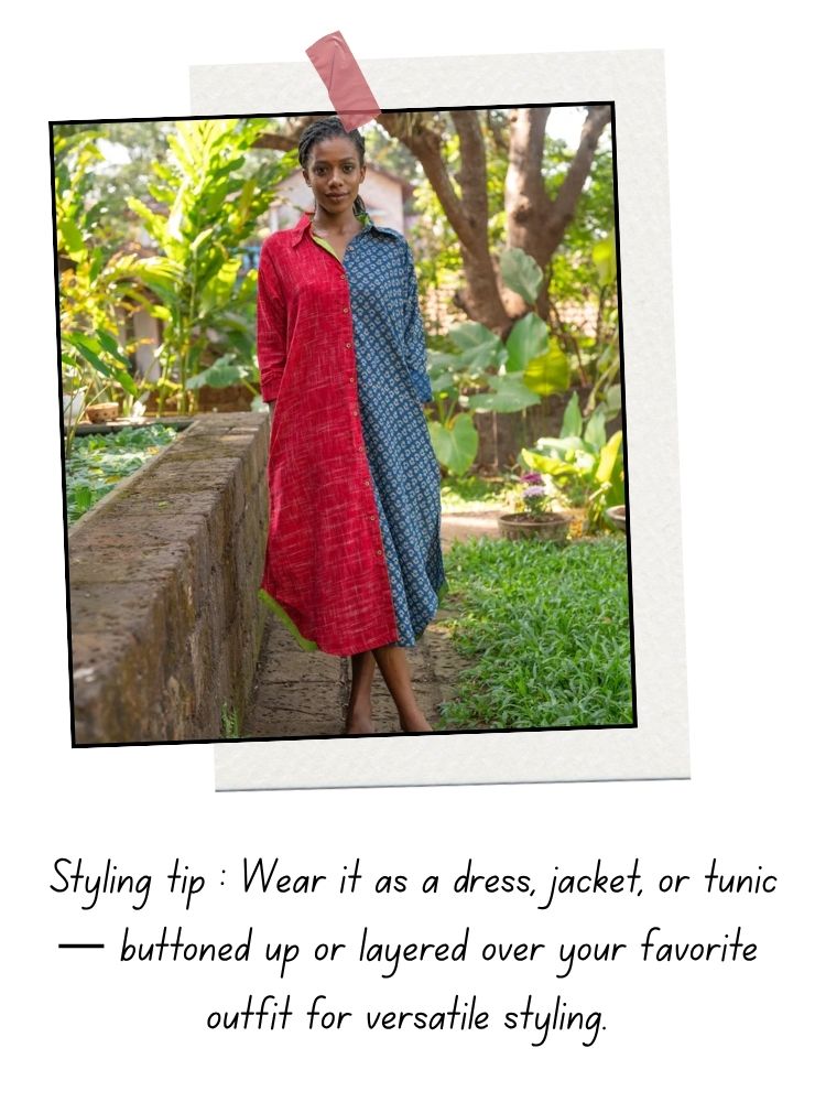 AASTEY : Indigo and Red Shirt Dress