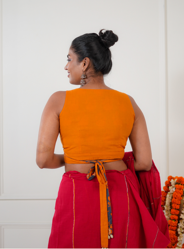 Reversible Wrap Around Blouse - Orange & Printed