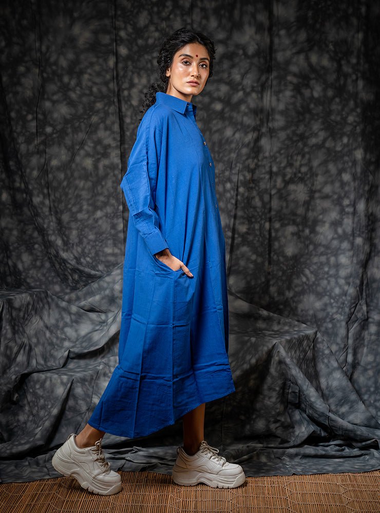 Indigo Shirt Dress Full Length - ROZAANA