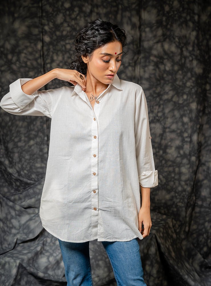 Classic White Cotton Full Length Shirt Rozaana Dress