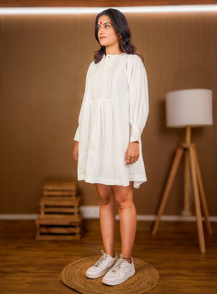Pearl White Dress | Handloom Cotton Knee Length Summer Dress