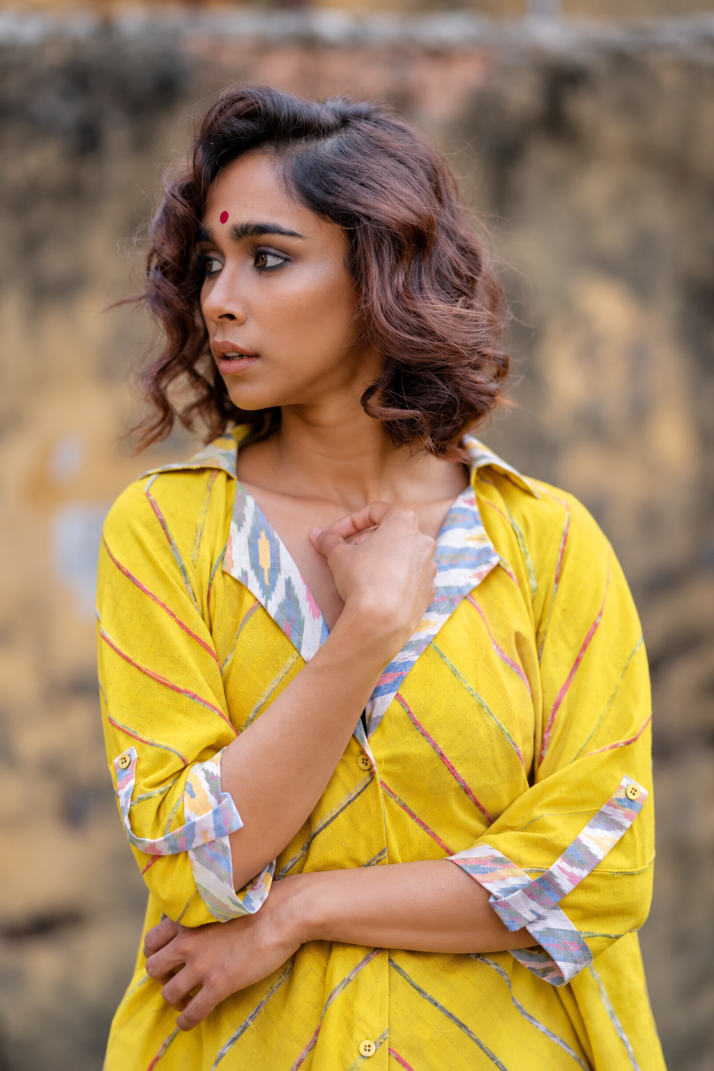 YEllow Khesh Cotton Euphoria Hiji Biji Shirt Dress