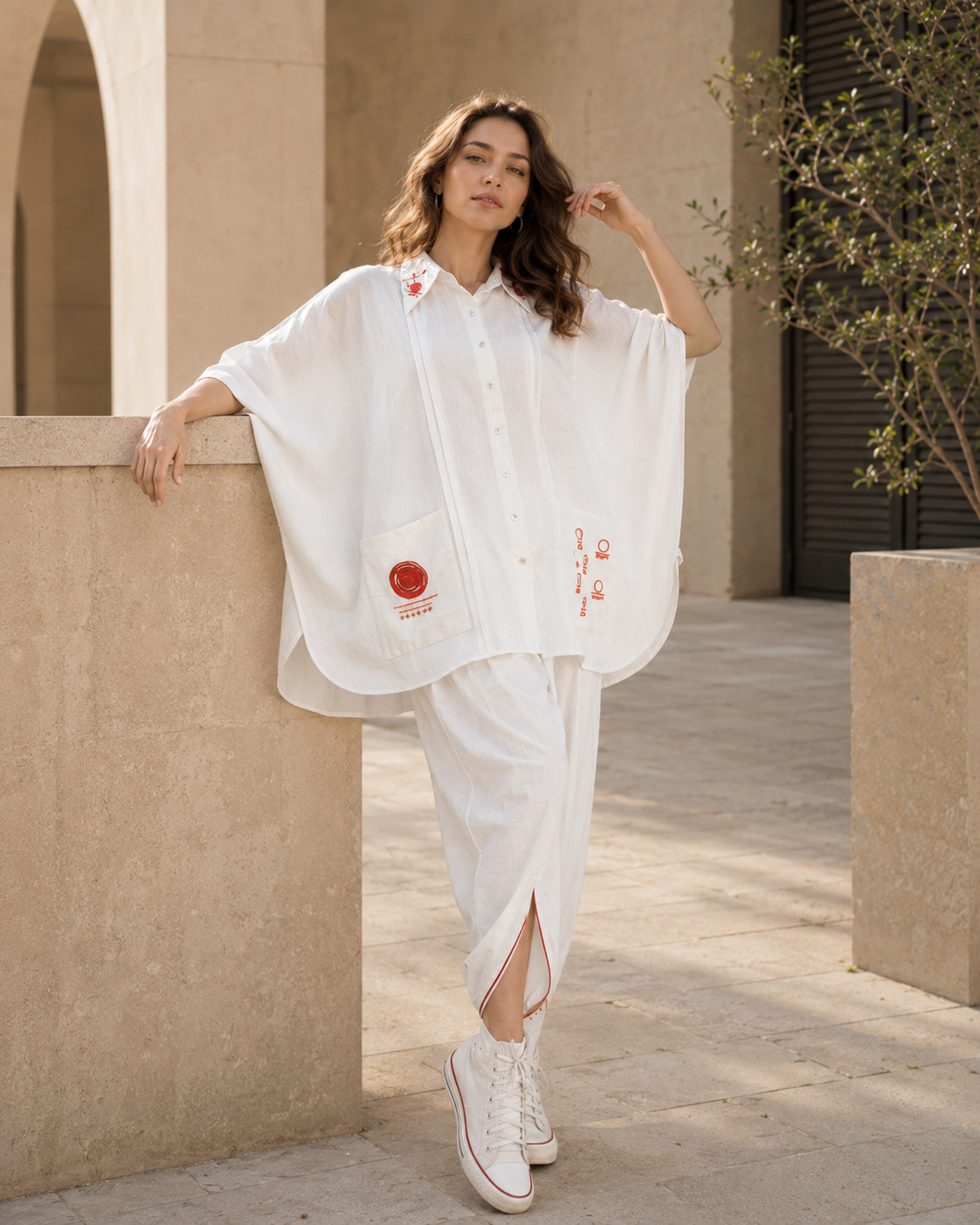 White Handloom Cotton Shvet Kaftan Shirt