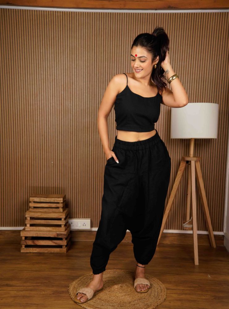 Bani - Black Drop Crotch Pant - Prathaa - weaving traditions