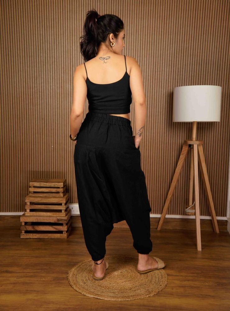 Bani - Black Drop Crotch Pant - Prathaa - weaving traditions