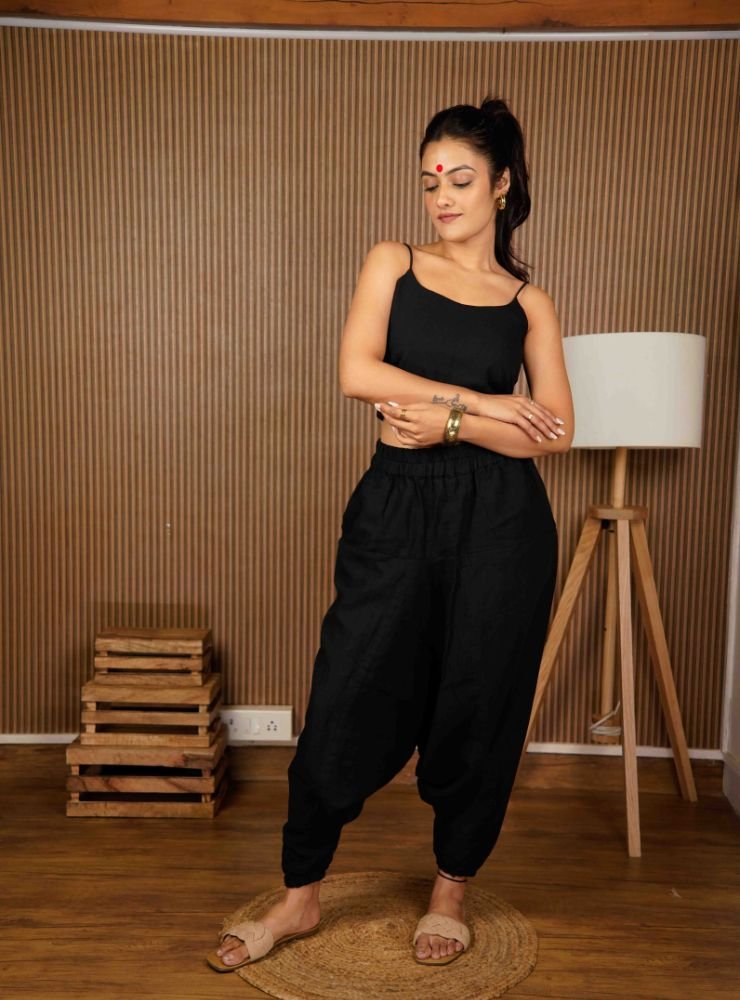 Bani - Black Drop Crotch Pant - Prathaa - weaving traditions