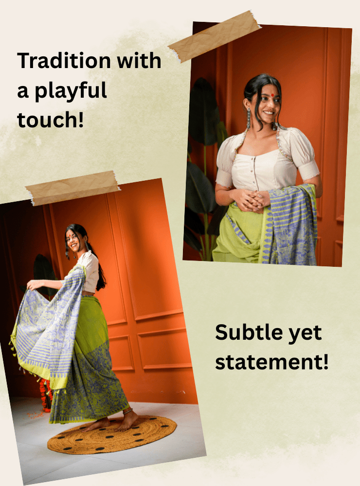Beige Puff Sleeves Blouse - Prathaa - weaving traditions