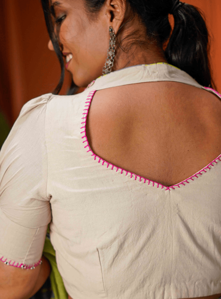 Beige Puff Sleeves Blouse - Prathaa - weaving traditions