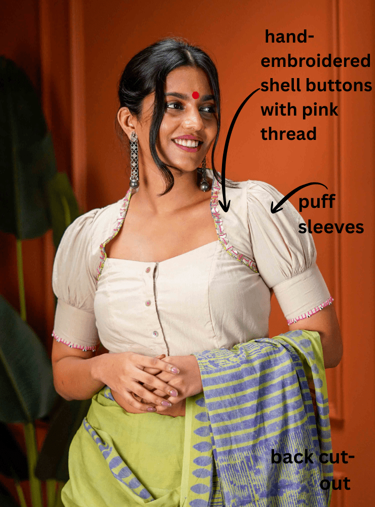 Beige Puff Sleeves Blouse - Prathaa - weaving traditions