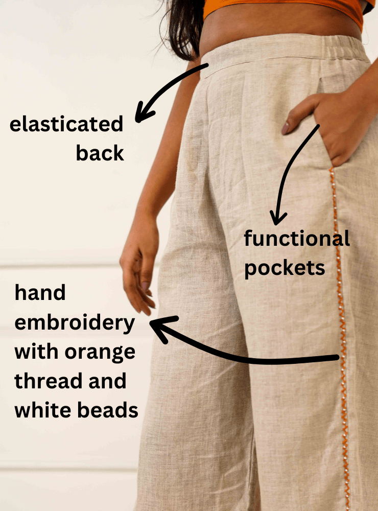 Beige Straight Pants - Prathaa - weaving traditions
