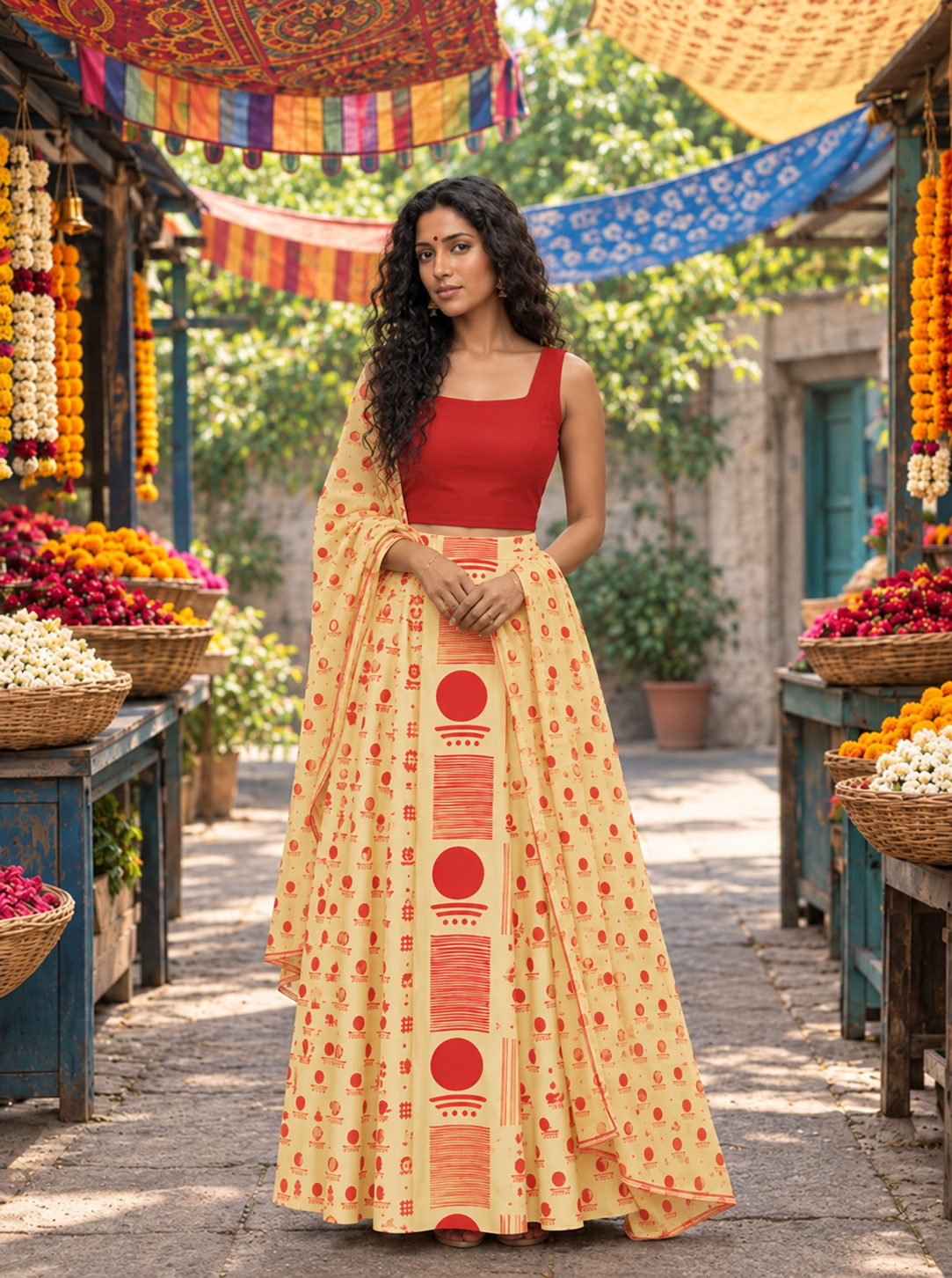BINDI BLOOM SKIRT & Dupatta SET - Prathaa-weaving traditions