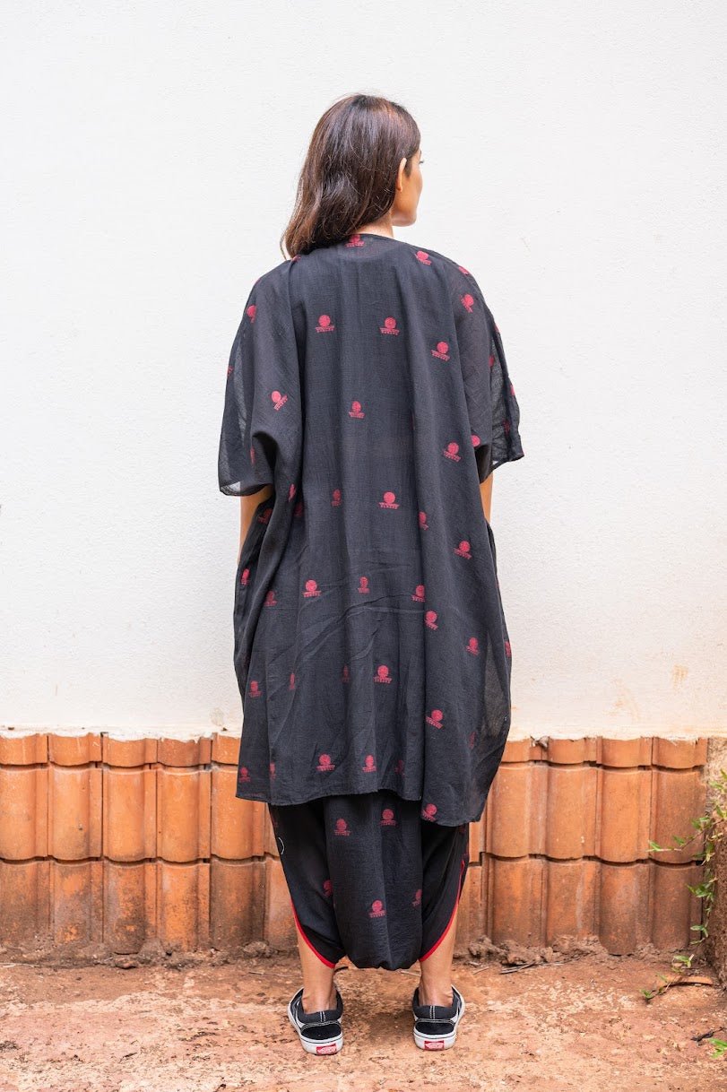 Black Jamdani High-low Jacket - Prathaa - weaving traditions