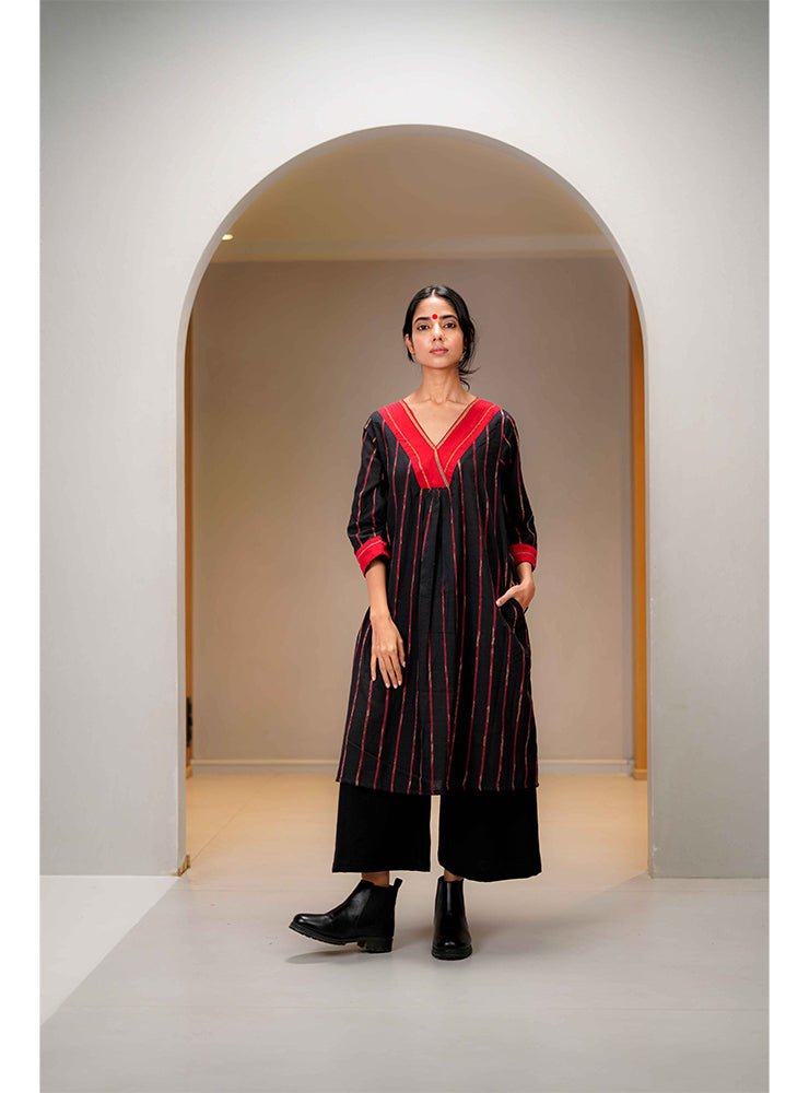Black Khesh A - line Dress - Prathaa - weaving traditions