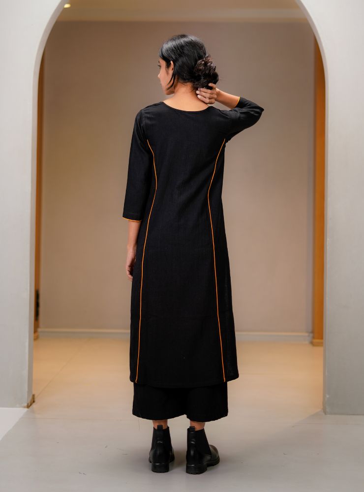 Black Kurta and Pants Set - Prathaa - weaving traditions