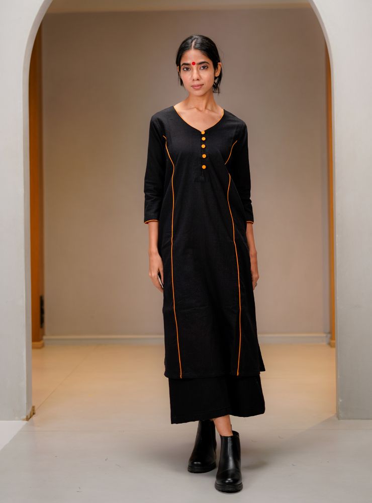Black Kurta and Pants Set - Prathaa - weaving traditions