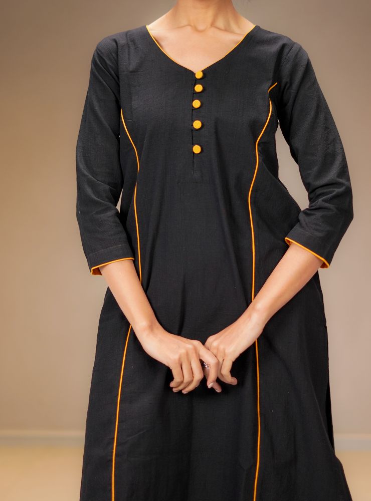 Black Kurta and Pants Set - Prathaa - weaving traditions