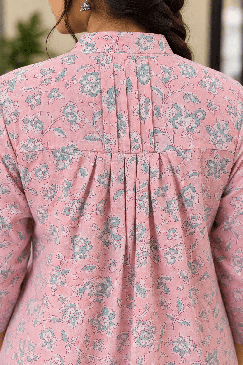 BRICK Block printed loose fit tunic Blue Rose - Prathaa-weaving traditions
