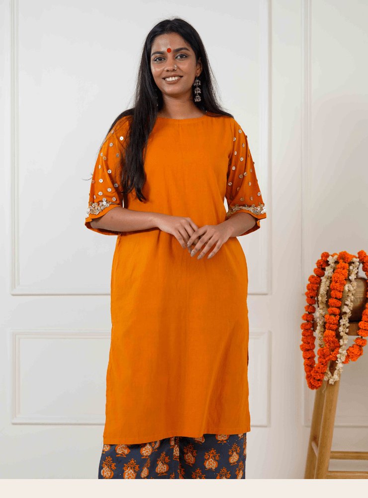 Burnt Orange Tunic - Prathaa - weaving traditions