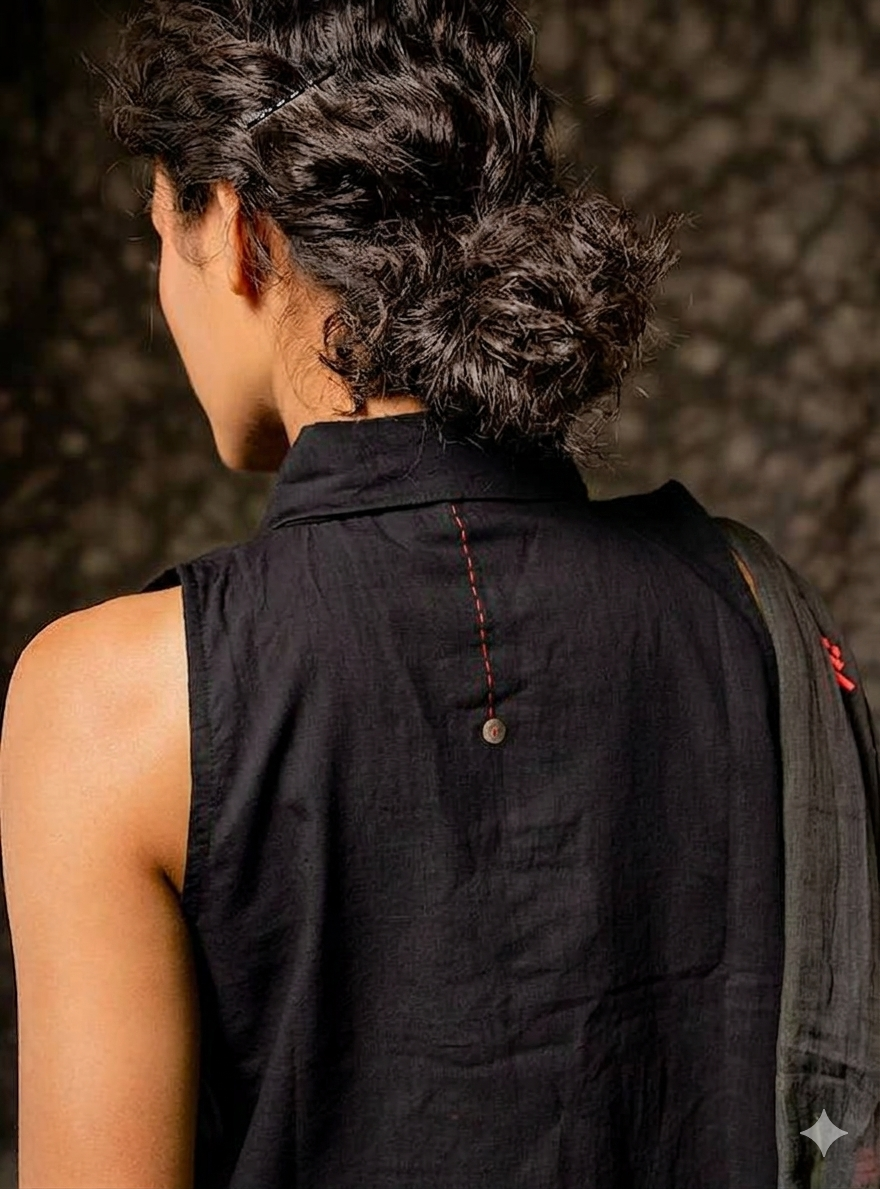 BLACK HANDLOOM CROP TOP