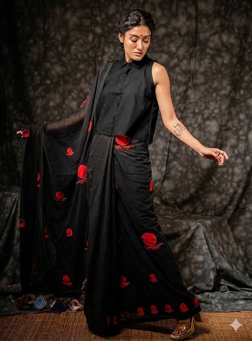 BLACK HANDLOOM CROP TOP