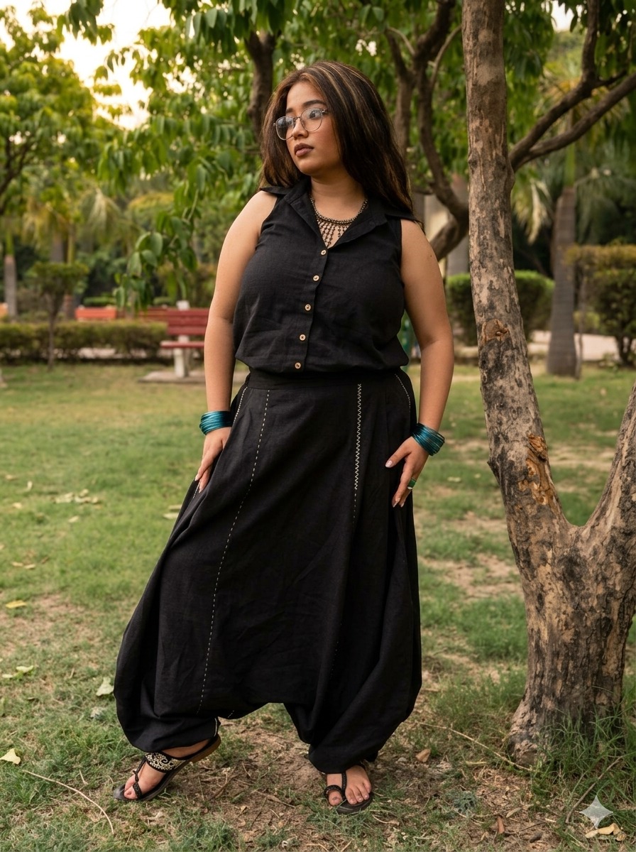 BLACK HANDLOOM CROP TOP