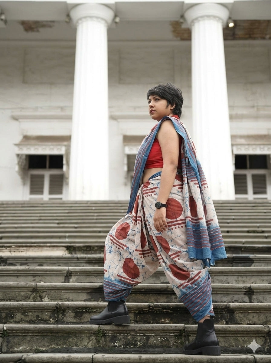 Neel Bindi Cotton Dabu Saree
