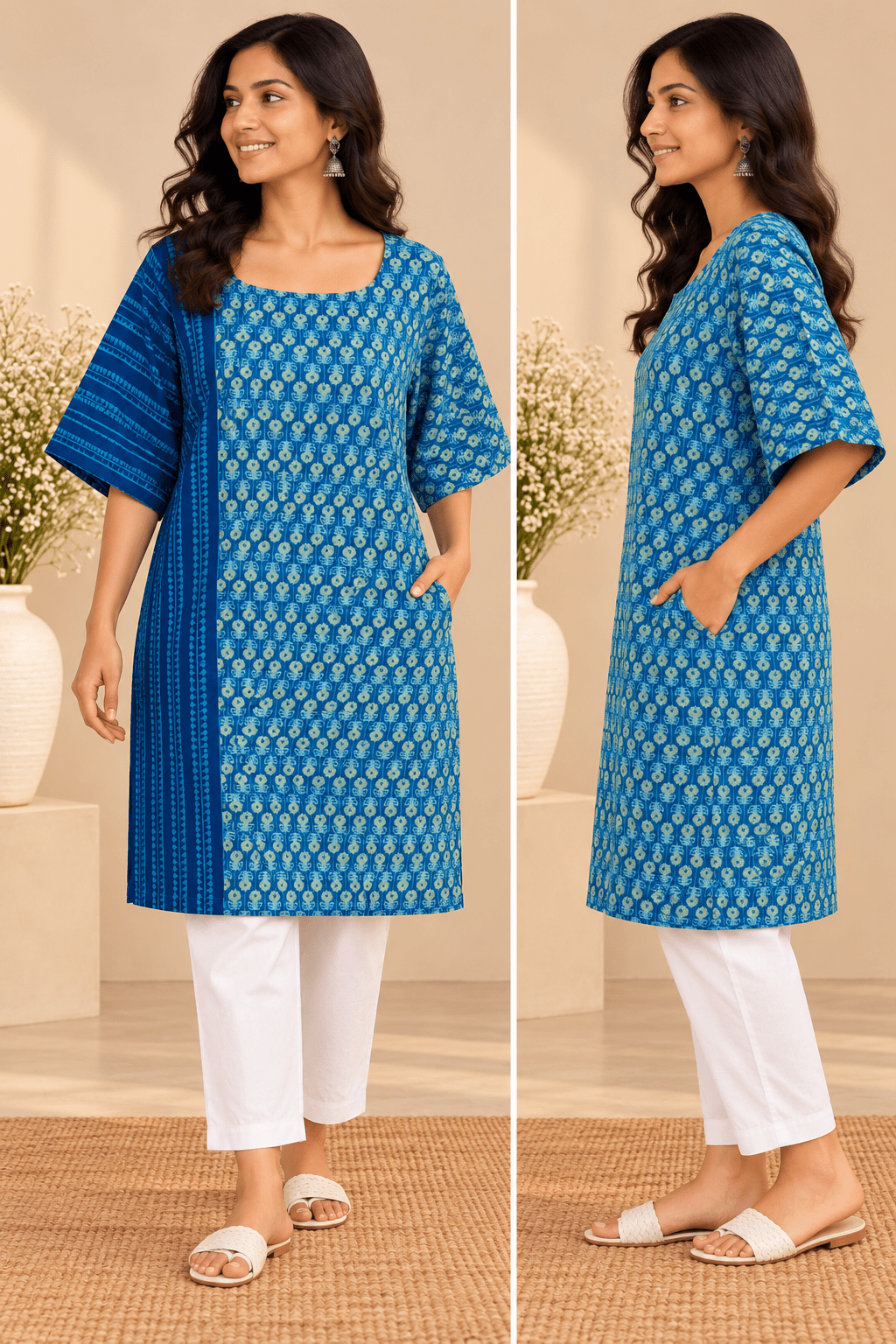 INDIGO MIX MATCH TUNIC DRESS - Prathaa-weaving traditions