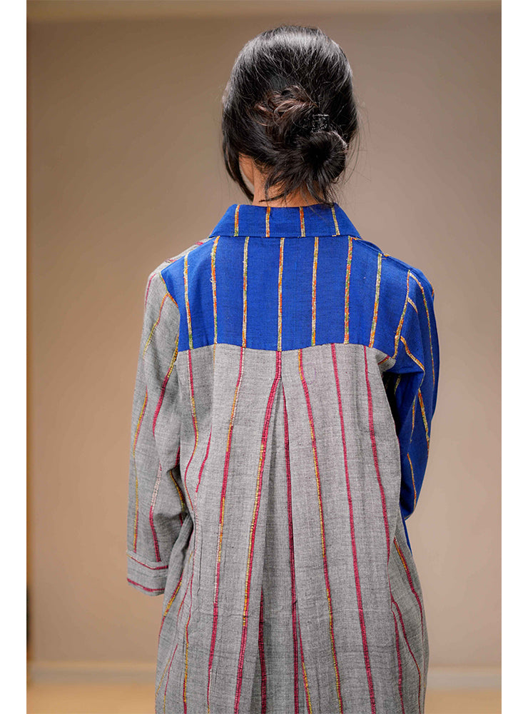Grey and Blue Khesh Half-and-Half Shirt Dress