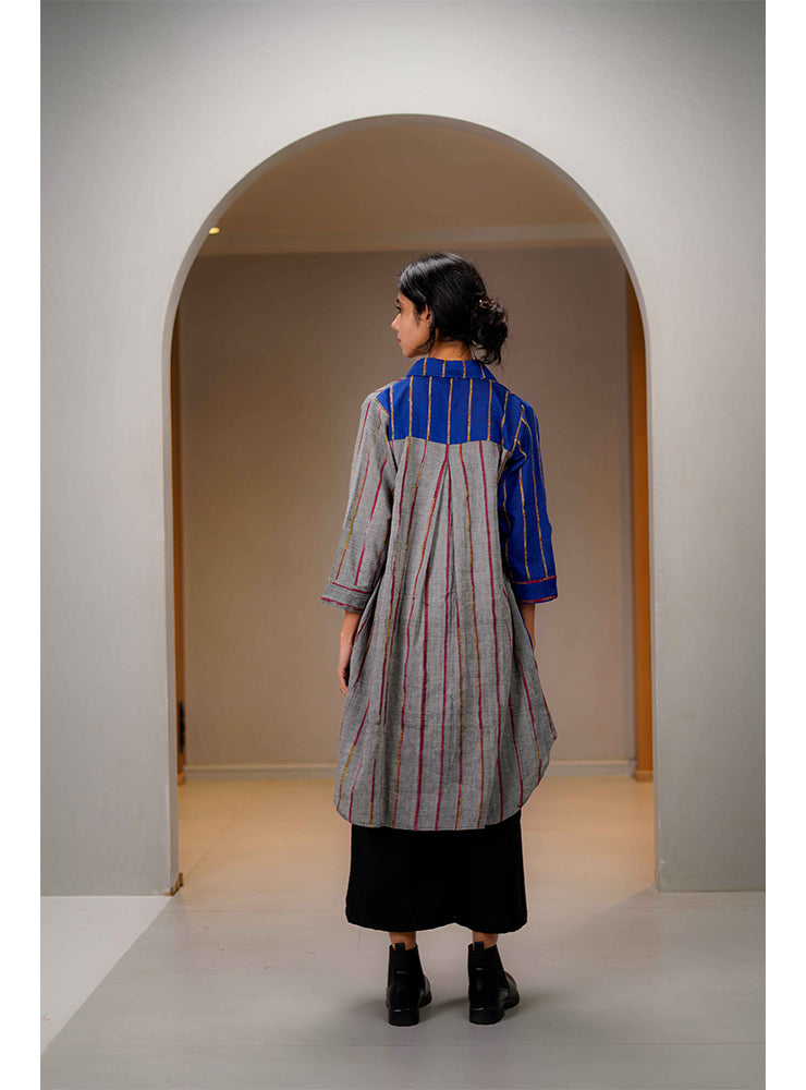 Grey and Blue Khesh Half-and-Half Shirt Dress
