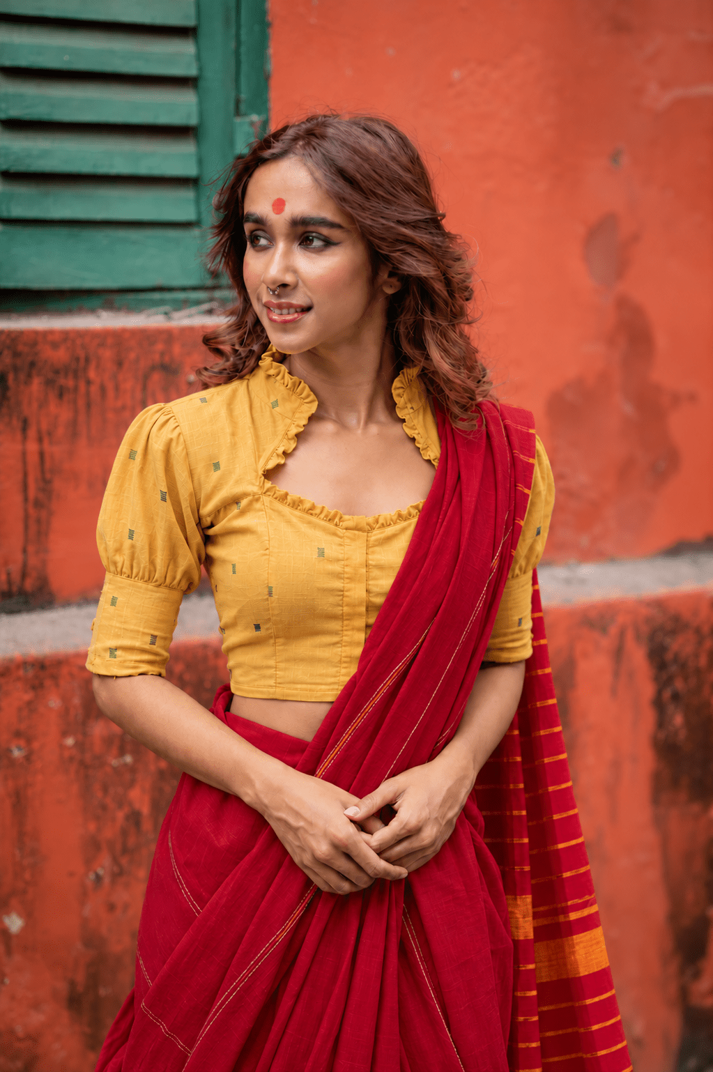 Kesari Ruffle Blouse - Prathaa-weaving traditions
