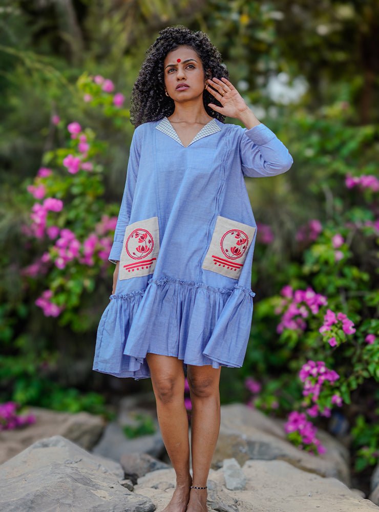 Leher Dress Handloom Cotton Wind Collared Dress