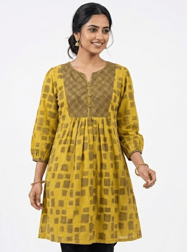 Mustard Yellow Cotton Dress - Prathaa - weaving traditions