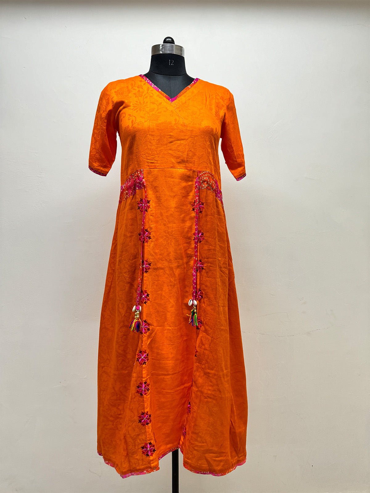 Orange Tunic with drawstring - Prathaa - weaving traditions