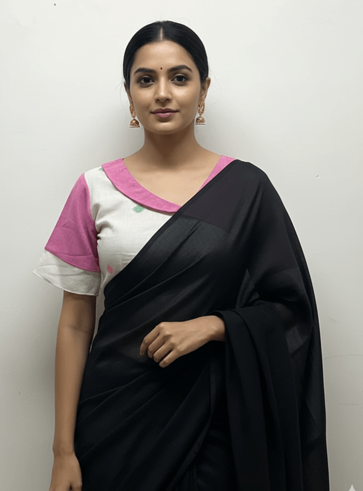 Pink and White Jamdani Cotton Blouse with Back Tieups - Prathaa - weaving traditions