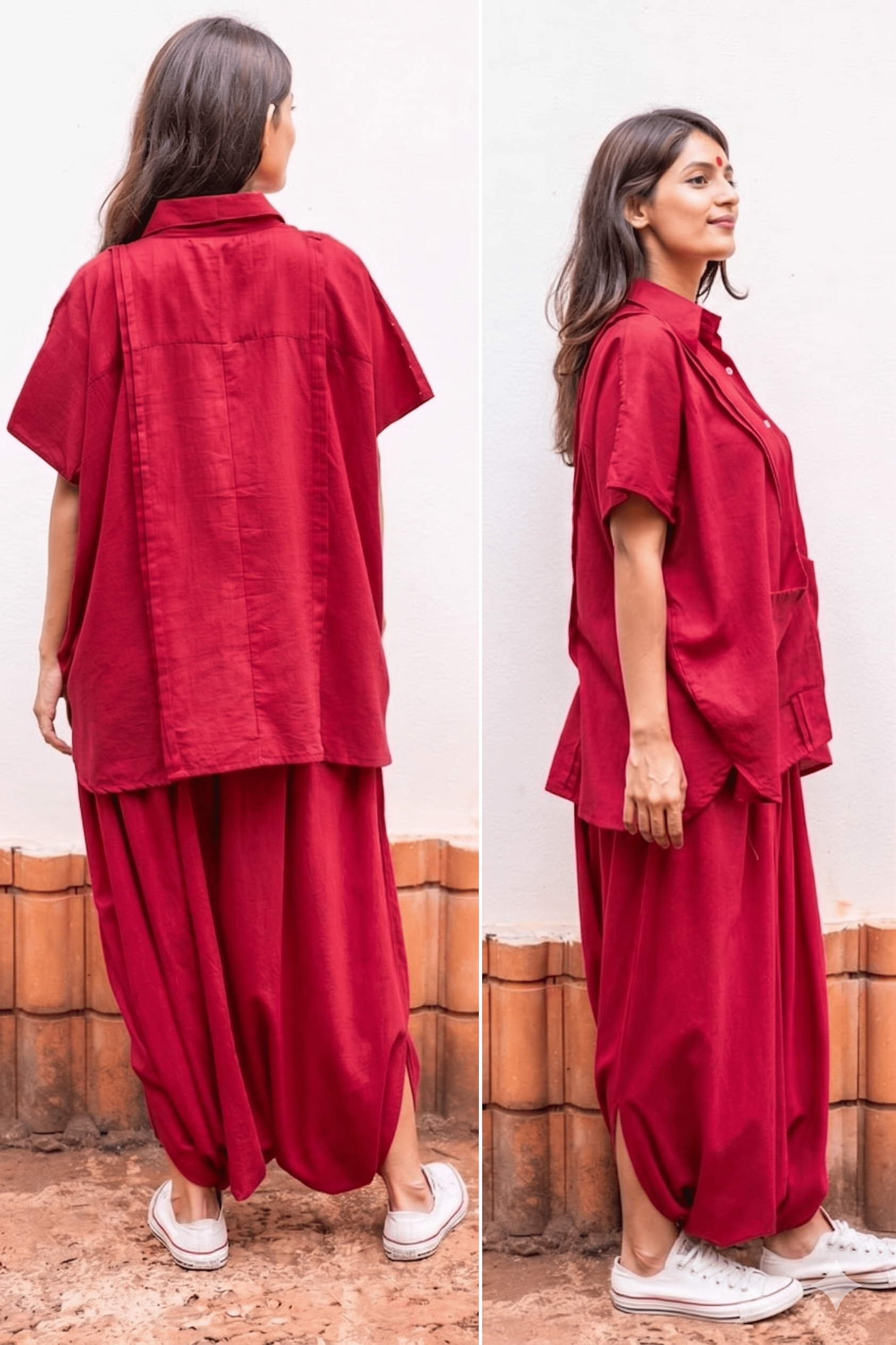 RED Cotton Relaxed Fit Aastey Kaftan Shirt - Prathaa - weaving traditions