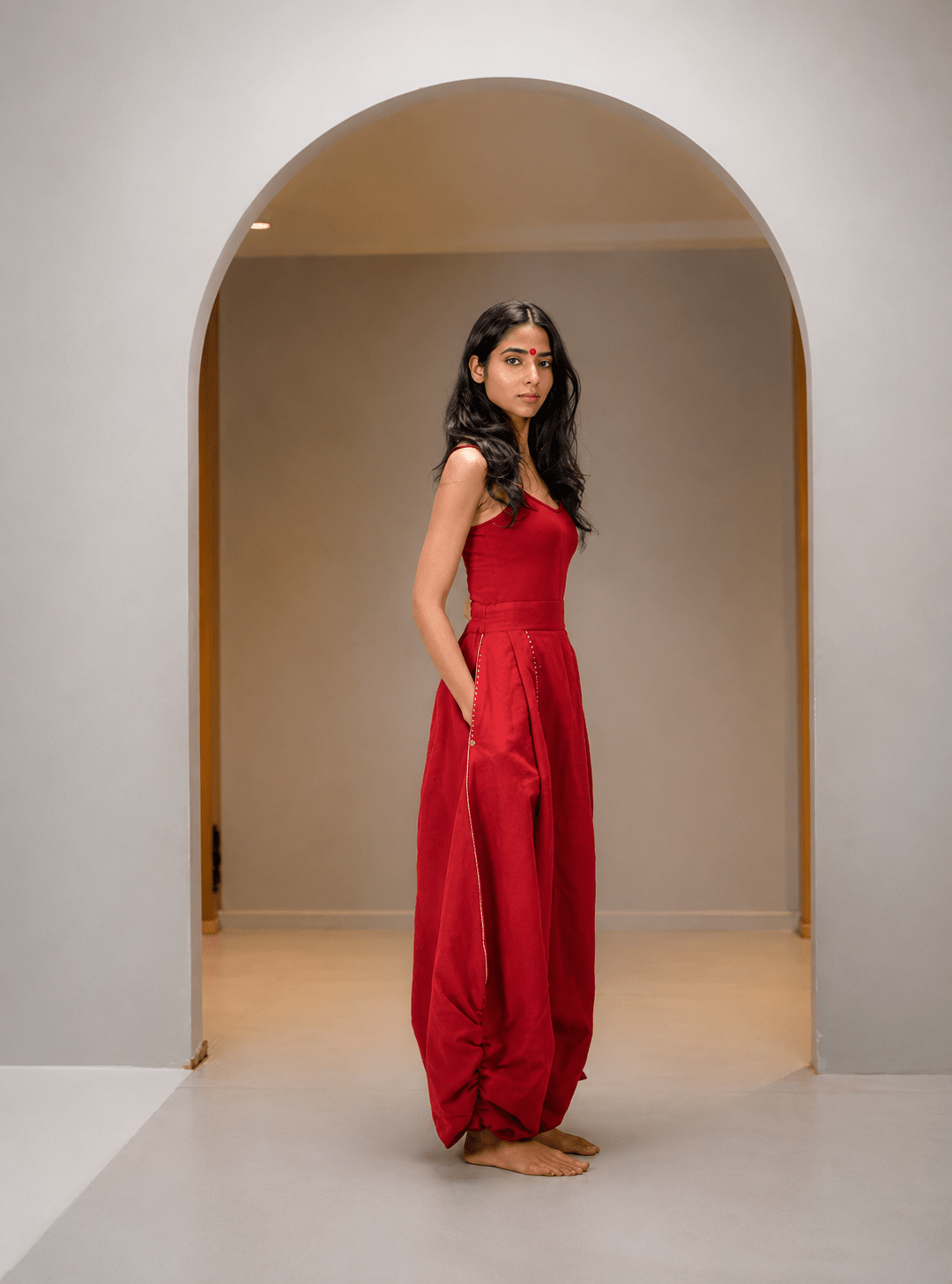 Red Handloom Cotton Unisex Harem Pants - Prathaa - weaving traditions