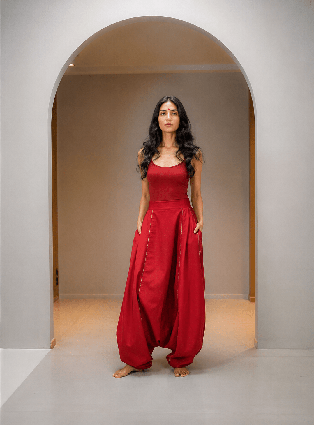 Red Handloom Cotton Unisex Harem Pants - Prathaa - weaving traditions